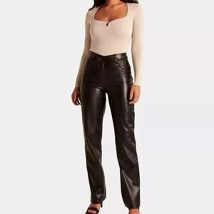 Abercrombie Fitch 90 Straight Ultra High Rise 34/18 Cross Vegan Leather $110 NEW